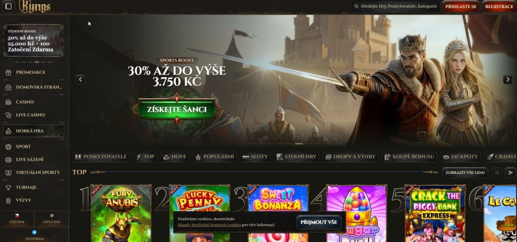 Rozhraní online kasina Kyngs