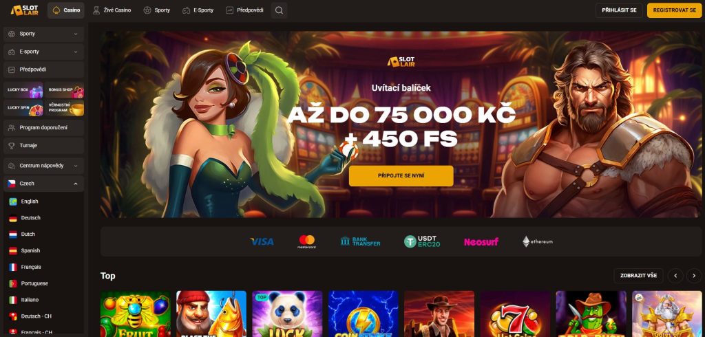 Rozhraní online kasina SlotLair