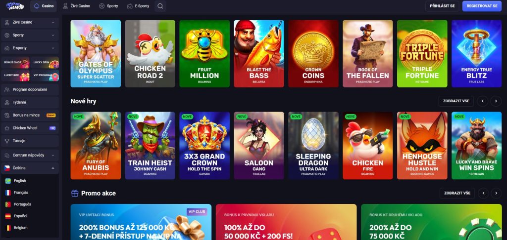Rozhraní online kasina SpinAura